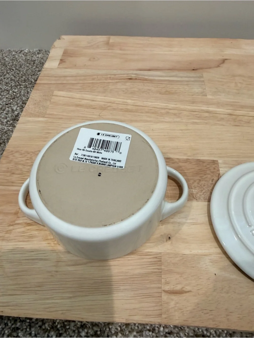 Le Creuset White Stoneware Mini Cocotte with Black Knob